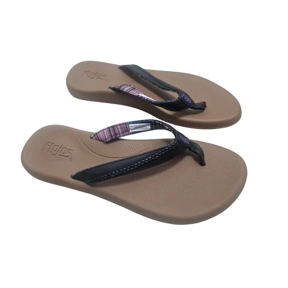 New Flojos Women's Flip Flops Black/Tan 9